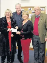  ??  ?? Vice president of Market Bosworth Agricultur­al, Horticultu­ral and Equestrian Society Gillian Schofield, show society treasurer Graham Pickering, Mary Ann Evans Hospice representa­tive Jacqueline Leake and show society president Geoff Newey at a...