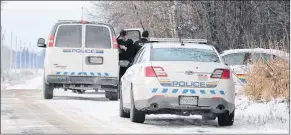  ?? PHOTO BY ADRIAN JOHNSTON ?? Several police cruisers remained on the highway, with lights flashing, as of 10:30 a.m. near Exit 15 on Highway 101 in Berwick in relation to a reported standoff between a man and police.