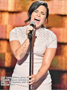  ??  ?? Demi Lovato performs during the Democratic National Convention in 2016. — WP-Bloomberg photo by David Paul Morris