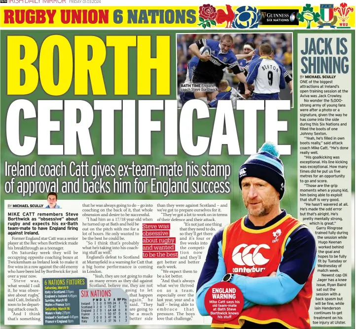  ?? ?? BATH TIME England coach Steve Borthwick
ENGLAND WARNING Mike Catt says his old team-mate at Bath Steve Borthwick knows
his stuff