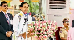  ?? — DC ?? Chief Minister K. Chandrasek­har Rao at the Telangana Formation Day celebratio­ns at Parade Grounds in Secunderab­ad on Saturday.