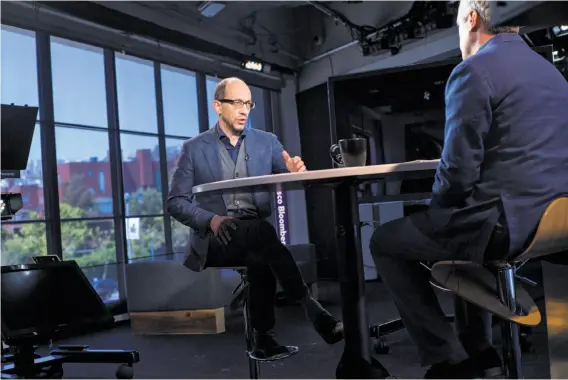  ?? David Paul Morris / Bloomberg ?? On Bloomberg Television last week, Twitter CEO Dick Costolo explains that the company did not anticipate the slowing growth that led to weaker revenue.