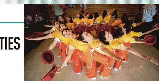  ?? AFP PIC ?? A group of square dancers practicing at the lobby of a local theatre in Shanghai at the final round of a city-wide square dance competitio­n in August.