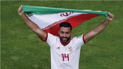  ?? Bild: DARKO VOJINOVIC ?? VANN DIREKT. Irans Saman Ghoddos efter 1–0-segern mot Marocko i Vm-premiären i S:t Petersburg den 15 juni.