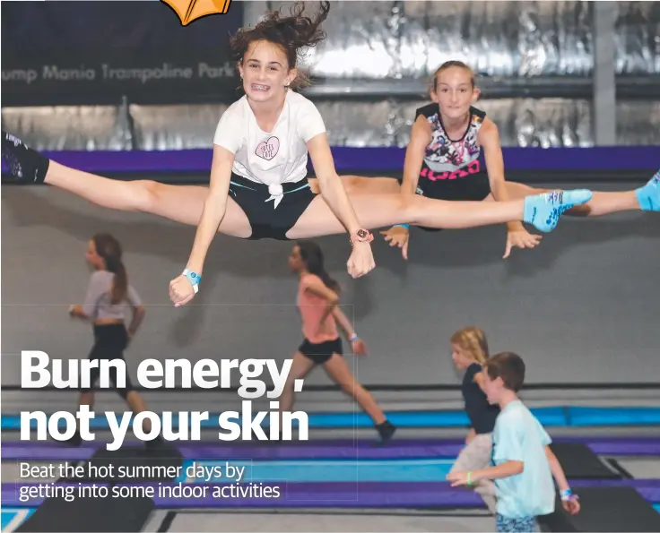  ??  ?? JUMP FOR JOY: Kimberley Risbey, 12, and Madison Cannell, 12, at Jump Mania during the school holidays. Picture: ANNA ROGERS