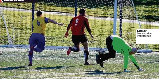  ??  ?? Leveller Boyce equalises in the first half