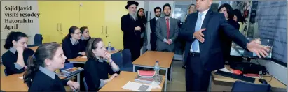  ?? PHOTO: JOHN RIFKIN ?? Sajid Javid visits Yesodey Hatorah in April