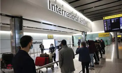  ??  ?? People returning to England from high-risk countries will be required to quarantine for 10 days in a designated hotel from Monday. Photograph: Henry Nicholls/Reuters