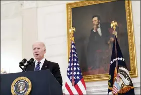  ?? SUSAN WALSH — THE ASSOCIATED PRESS ?? President Joe Biden speaks during an event in the State Dining room of the White House on Wednesday to discuss gun crime prevention strategy.