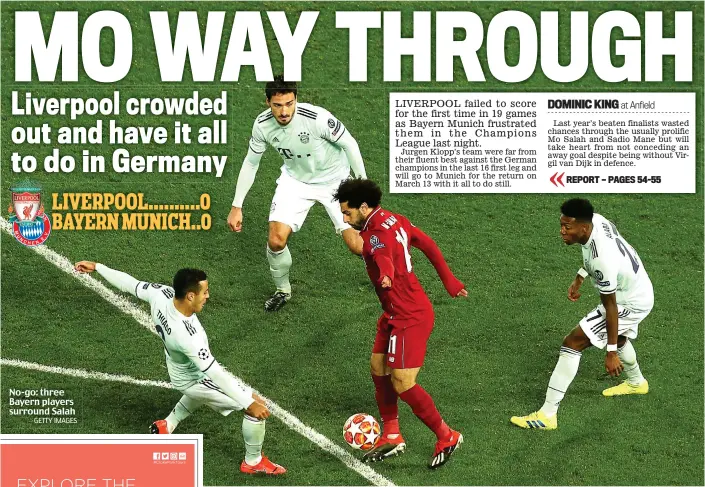  ?? GETTY IMAGES ?? No-go: three Bayern players surround Salah
