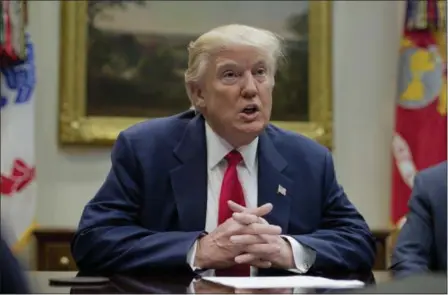  ?? PABLO MARTINEZ MONSIVAIS — THE ASSOCIATED PRESS FILE ?? In this file photo, President Donald Trump speaks in the Roosevelt Room of the White House in Washington. Trump is accusing former President Barack Obama of having Trump’s telephones ‘’wire tapped’’ during last year’s election, but Trump isn’t offering...