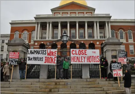  ?? CHRIS CHRISTO — BOSTON HERALD ?? The migrant crisis brought out protesters at the State House Wednesday.