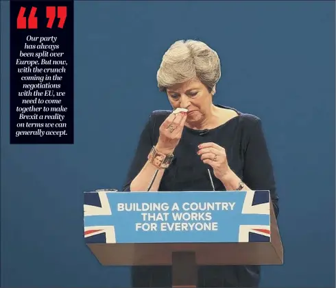  ??  ?? After her conference speech last year was derailed by a coughing fit, Theresa May must now rise to the occasion and set out a clear vision for her party.