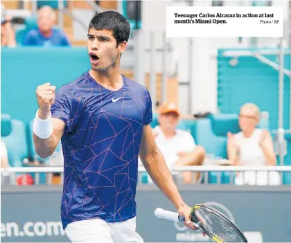  ?? Photo / AP ?? Teenager Carlos Alcaraz in action at last month’s Miami Open.