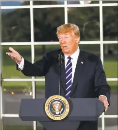  ?? Carolyn Kaster / Associated Press ?? President Donald Trump speaks at a dinner meeting with business leaders Tuesday at Trump National Golf Club in Bedminster, N. J.