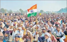  ?? PTI ?? Farmers attend the ‘kisan mahapancha­yat’ against the new farm laws, in Haryana’s Jind district on Wednesday