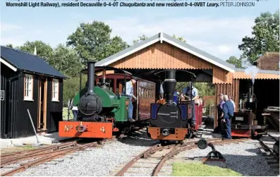  ?? PETER JOHNSON ?? A busy scene at the Richmond Light Railway on August 19. From left, visitor Bagnall 0-4-0ST Armistice (from the Bredgar & Wormshill Light Railway), resident Decauville 0-4-0T Chuquitant­a and new resident 0-4-0VBT Leary.