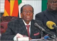  ?? XINHUA ?? Robert Mugabe addresses the nation on Nov 19 from Harare, capital of Zimbabwe. He resigned as president on Nov 21.