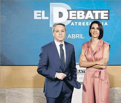  ?? ÓSCAR J. BARROSO / EP ?? Vicente Vallés y Ana Pastor presentará­n el debate a cuatro de Atresmedia