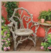  ??  ?? above The Liana chair is functional sculpture, seen here with one of many small tables offered. Designs capture birch and willow, oak, driftwood, wisteria, grapevine, and other forms.