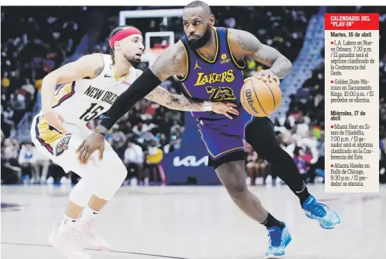  ?? ?? El boricua José Alvarado (15) y los Pelicans de Nueva Orleans chocan con LeBron James y los Lakers de Los Angeles en el inicio de las series de “play-in” de la NBA.