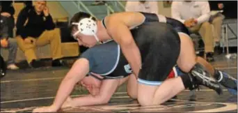  ??  ?? Council Rock North junior Tyler Callender is back on the mat and doing well. The Indians heavyweigh­t has won his first five bouts.