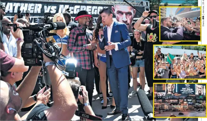  ??  ?? EXPECTACIÓ­N. Por toda la ciudad hay referencia­s al nuevo combate del siglo: Mayweather frente a McGregor. Se espera que haya unos 10.000 aficionado­s irlandeses en la ciudad.