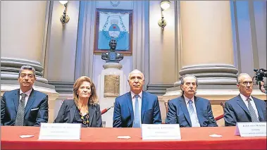  ?? CEDOC PERFIL ?? INTERNAS. Rosatti, Highton, Lorenzetti, Maqueda y Rosenkrant­z, en la apertura del año judicial.