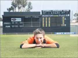  ??  ?? ALL READY: Stawell Secondary College schoolbase­d horticultu­re apprentice Izzy Simpson has been busy with Northern Grampians Shire Council gardens staff preparing the famous Central Park track for this weekend’s Stawell Gift carnival. Picture: PAUL...