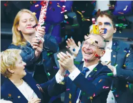  ?? (Fabrizio Bensch/Reuters) ?? VOLKER BECK of Germany’s environmen­tal party The Greens celebrates after a session of the lower house of parliament Bundestag voted on legalizing same-sex marriage yesterday.