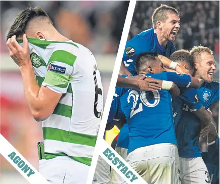  ??  ?? There were contrastin­g fortunes for the Old Firm in the Europa League on Thursday night