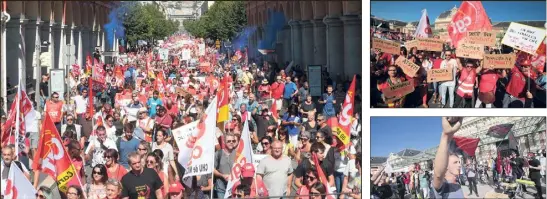  ?? (Photos Franck Fernandes) ?? La manifestat­ion est partie, hier matin, de la gare Thiers pour s’achever place Garibaldi. Dans le cortège : entre   et   personnes.