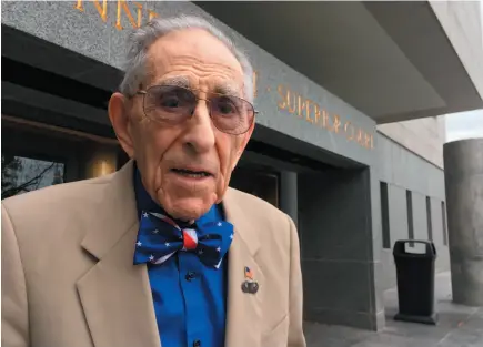  ?? AP PHOTO ?? Attorney Morton Katz poses outside Superior Court in Hartford, Conn., on Sept. 24. The 99-year-old attorney works as a special public defender and says he has no plans to retire.