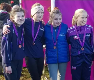  ??  ?? The Croghan A.C. Under-14 girls’ cross-country relay team, bronze medal winners.