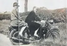  ??  ?? This photo was taken before the Second World War and shows my mother at the controls of one of her brother’s bikes while my grandmothe­r is on the pillion. Can anyone tell me what the bike is?