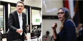  ?? JORGE CASTILLO Y MAYELA LÓPEZ ?? Welmer Ramos, del PAC, e Ivonne Acuña, de Nueva República, discutiero­n por el uso de citas bíblicas.