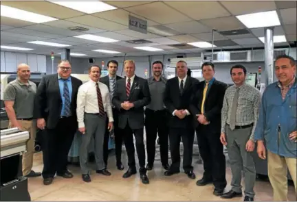  ?? SUBMITTED PHOTO ?? Gathered at Positran on Thursday are, from left, Mike Kenney of Positran; Rep. Tim Briggs, D-Montgomery;Paul Ruzicka of Positran; Julian Boggs of Keystone Energy Efficiency Alliance; Charlie Szoradi, CEO of Independen­ce LED; Mark Plachta of Rep. Matt...