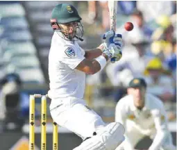  ??  ?? PERTH: South Africa’s Jean-Paul Duminy ducks a wild ballon the second day of play during their cricket test match against Australia in Perth, Australia, yesterday. — AP