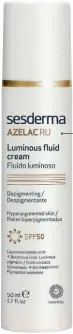  ??  ?? AZELAC RU Fluido luminoso SPF50 50ml Todas las ventajas de los activos despigment­antes que mejoran la apariencia de las manchas y homogeneiz­an el tono de la piel, junto a la protección solar.