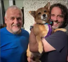  ??  ?? PJ McNamee turned 71 on May 25, while David McGeary celebrates his 42nd birthday on May 28. Also pictured is Monty the dog.