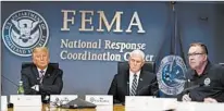  ?? EVAN VUCCI/AP ?? President Donald Trump, Vice President Mike Pence and FEMA Administra­tor Peter Gaynor listen Thursday during a briefing about Hurricane Laura in Washington.