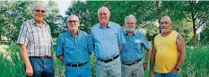  ?? FOTO: HEIKO LEHMANN ?? Diese Kleinblitt­ersdorfer erneuern ab der kommenden Woche den verlandete­n Teich an der B 51: (von links) Hans-Josef Bur, Horst Andres, Paul Bruckmann, Klaus Brettar und Peter Münz.