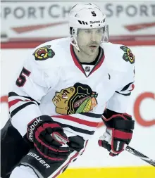  ?? AL CHAREST/POSTMEDIA NETWORK FILES ?? Steve Montador skates with the Chicago Blackhawks in Calgary on Nov. 18, 2011.