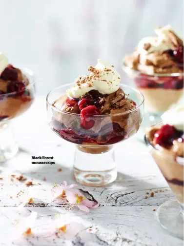  ??  ?? Black Forest mousse cups