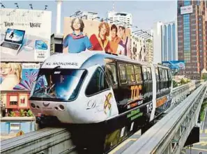  ?? FILE PIC ?? Prasarana hopes the new cars will improve Monorail services