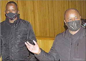  ?? ( File pic) ?? MPs Bacede Mabuza and Mthandeni Dube pictured in court following their arrest.