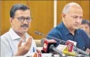  ?? SONU MEHTA/HT PHOTO ?? Delhi chief minister Arvind Kejriwal and deputy chief minister Manish Sisodia after delivering the 201819 budget at the Delhi Assembly on Thursday.