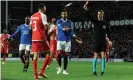  ?? Bertram/AGBPhoto/Shuttersto­ck ?? Vitor Tormena of Braga is sent off a few minutes before half-time. Photograph: Greig