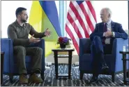  ?? SUSAN WALSH — THE ASSOCIATED PRESS ?? President Joe Biden, right, meets with Ukrainian President Volodymyr Zelenskyy on the sidelines of the G7Summit in Hiroshima, Japan, on Sunday.