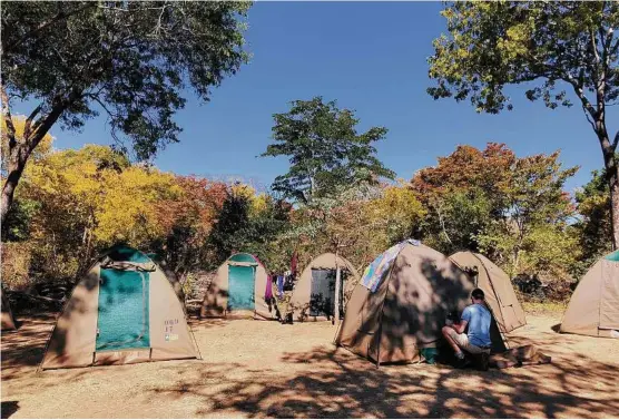 ?? Andrea Sachs / The Washington Post ?? The Ivory Lodge Campsite in Zimbabwe comes with an observatio­n deck overlookin­g a watering hole popular with elephants and baboons.